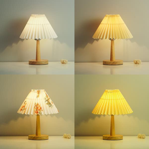 Retro Pleated Remote Control Night Light Umbrella Bedside Lamp Touch Dimming Desk Lamp Red