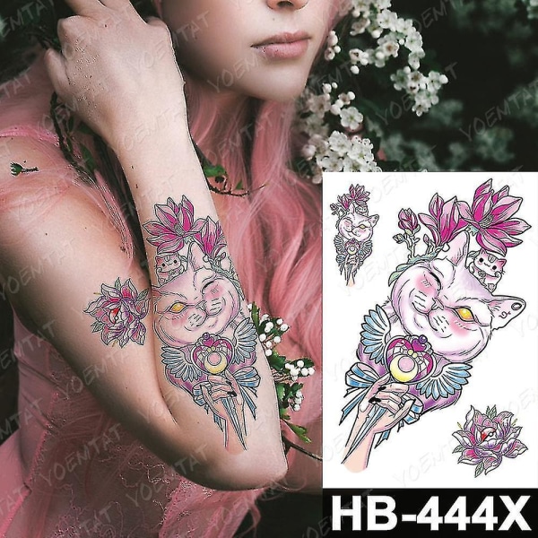 Waterproof Temporary Tattoo Stickers Fox Cat Butterfly Snake Anime Flash Tatto Women Men Cute Pink Body Art Fake Sleeve Tattoos