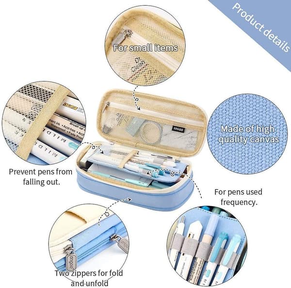 Gemdeck Big Capacity Pencil Pen Case Office College School Blue