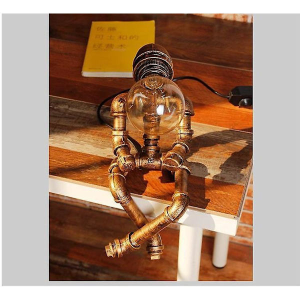 Vintage Retro Robot Lamp Industrial Iron Water Pipes Table Lamp US Plug Style 2