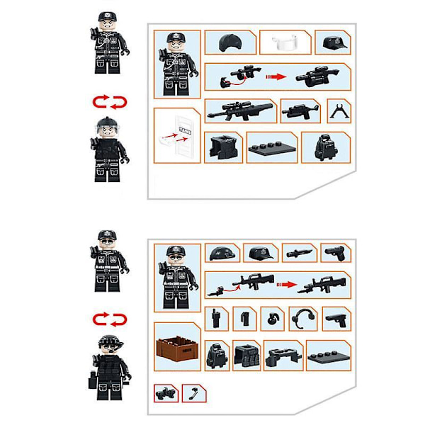 6pcs Swat Police Salon Building Blocks With Weapons, Bulletproof Vests, Police Dog Equipment, Minifigures, Children's Assembling Toys