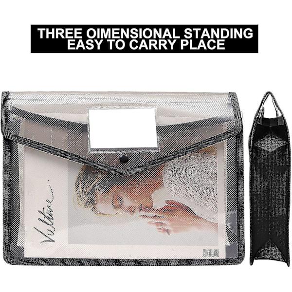 6 Pack A4 Black Plastic Document Folder Waterproof Wallet Folder With Pocket Gift