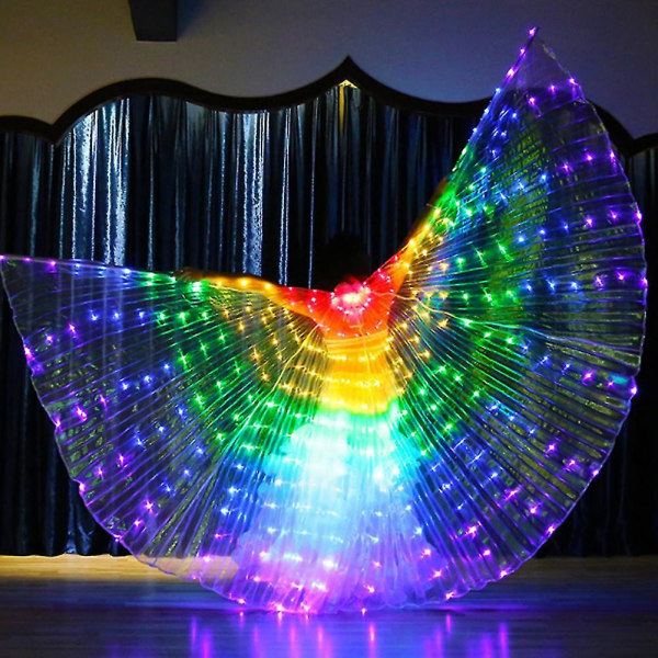 57" Long Led Isis Wings Belly Dance Cloth Performance Costumes Adult  With Adjustable Stick Multicolor Multicolor