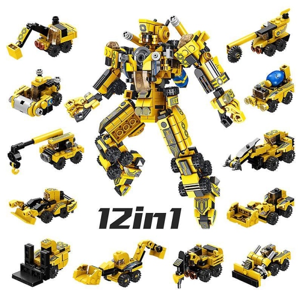 12 In 1 Deformed Robot Model City Construction Truck Bulldozer Excavator Boy Building Blocks