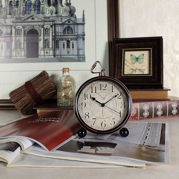 Table Clock, 5.2" Retro Vintage Non-ticking Desk Alarm Clock, Small Alarm Clock With Large Numerals And Hd Glass, For Kids Seniors Indoor Decor