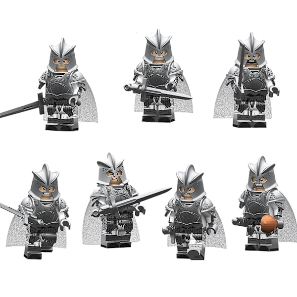 7pcs A Song Of Ice And Fire Toys Silver Medieval Warrior Building Blocks Minifigure Boy Toys