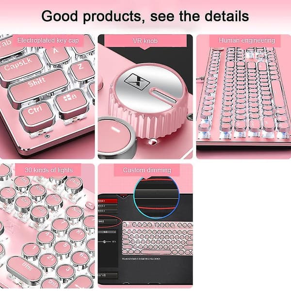 Retro Mechanical Gaming Keyboard 104 Key-led Backlit Keyboard Mechanical pink