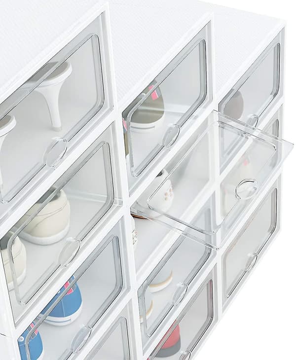 12 Pcs Shoe Box Transparent Foldable Storage Box With Lid(33x23x14cm)