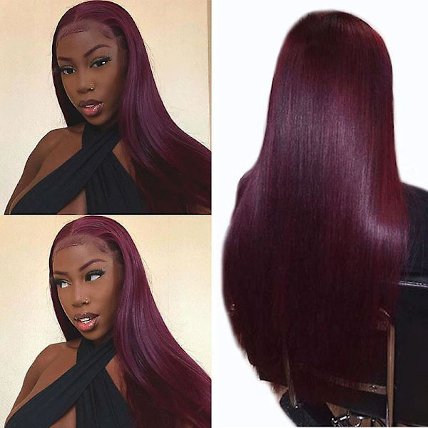 Auspicious-straight Full Lace Wigs Straight Human Hair Wigs For Black Women Burgundy Color Brazilian Hair