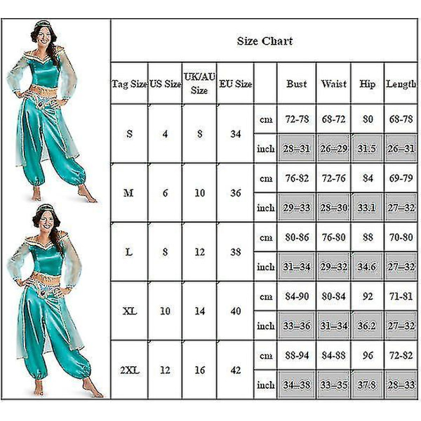Women Aladdin Alibaba Jasmine Princess Cosplay Costume Fancy Dress Outfit Sky Blue M