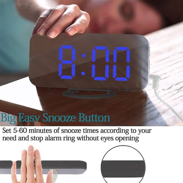 Digital Alarm Clock, Large Led Display With Dual Usb Charger Ports Blue light