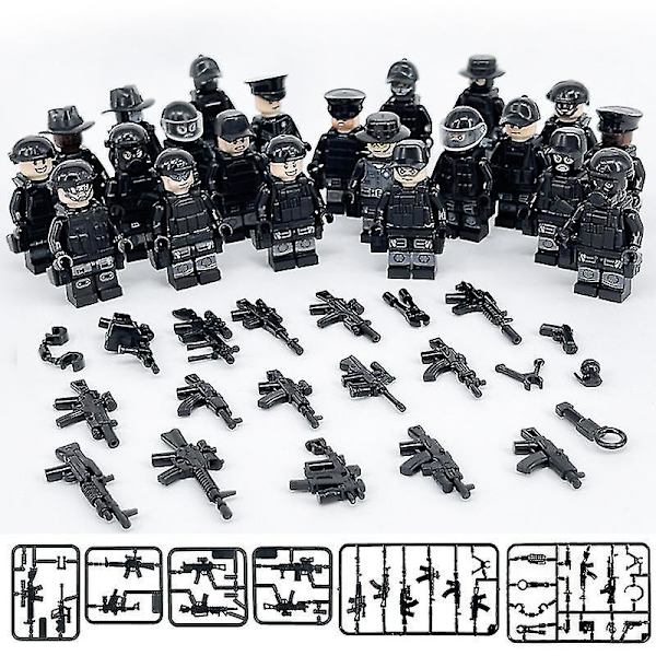 22 Pcs/set Military Building Blocks Series Black Special Police And Off-road Vehicle Set Small Particles Assembled Minifigure Toy