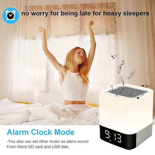 Bedside Lamp With Alarm Clock Bluetooth Speaker Night Light Dimmable Rgb Color Changing Led Wireless Speaker Mood Light