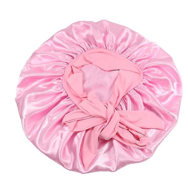 Silke Bonnet Satin Bonnet Til Søvn Bonnet Med Bånd Nat Hætte pink