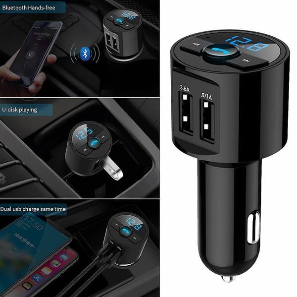 Bluetooth Mp3 Bil Fm Transmitter Med Dobbelt Usb Håndfri Oplader