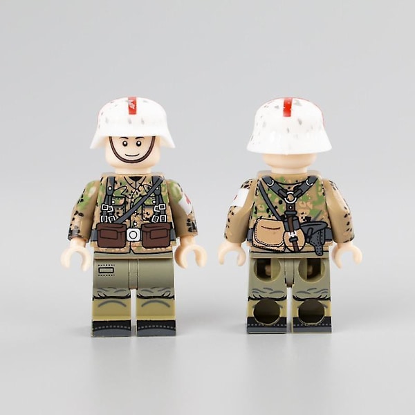 6Pcs/Lot WW2 Military Army Soldier Figures Building Blocks German Medic Parts
