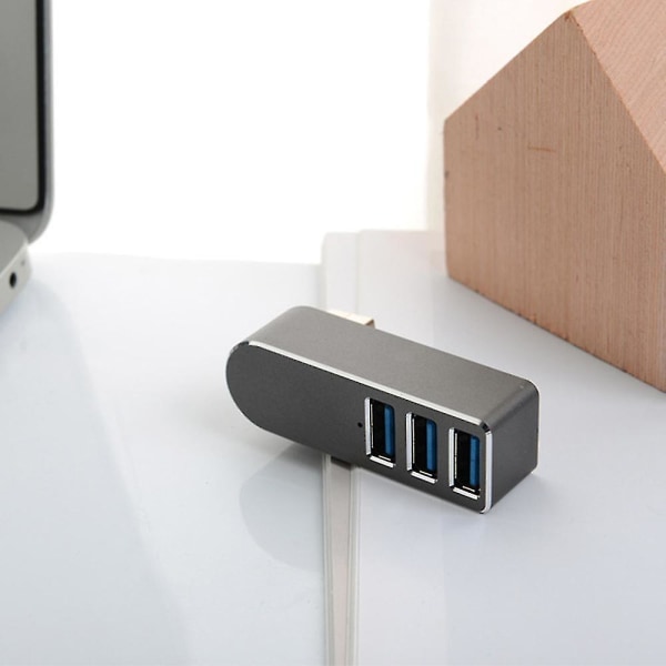 Aluminum Alloy Rotating Usb3.0 Hub Splitter Usb Hub Splitter 3 Port Usb 3.0 Hub Extension Gray