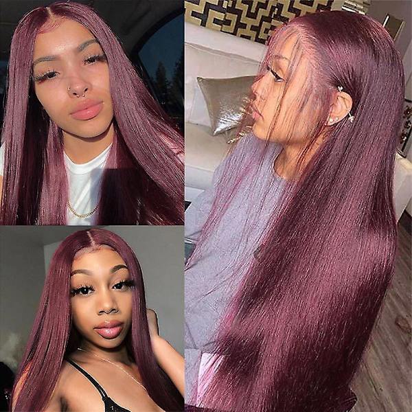 Auspicious-straight Full Lace Wigs Straight Human Hair Wigs For Black Women Burgundy Color Brazilian Hair