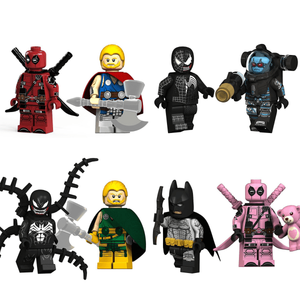 8pcs Superhero Deadpool Venom Batman Thor Doll Doll Children Assembled Building Block Toy