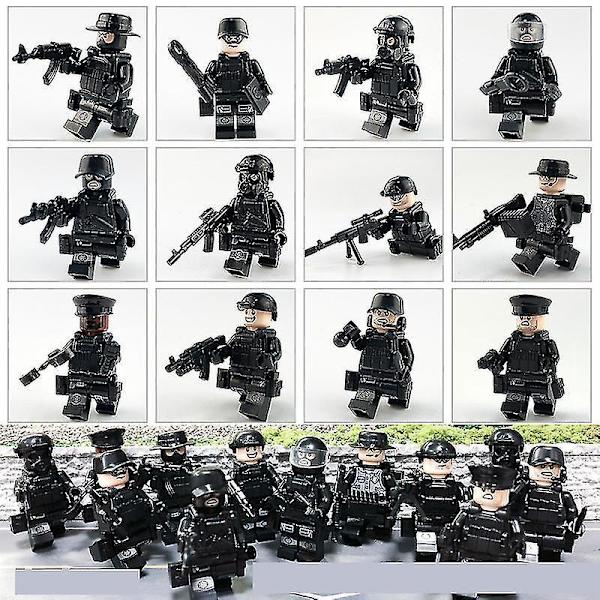 12pcs Black Swat Police Minifigure Building Block Accessories Military Toy