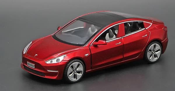 1:32 Tesla Model3 Alloy Model With Light Sound Effect Pull Back Car Model red