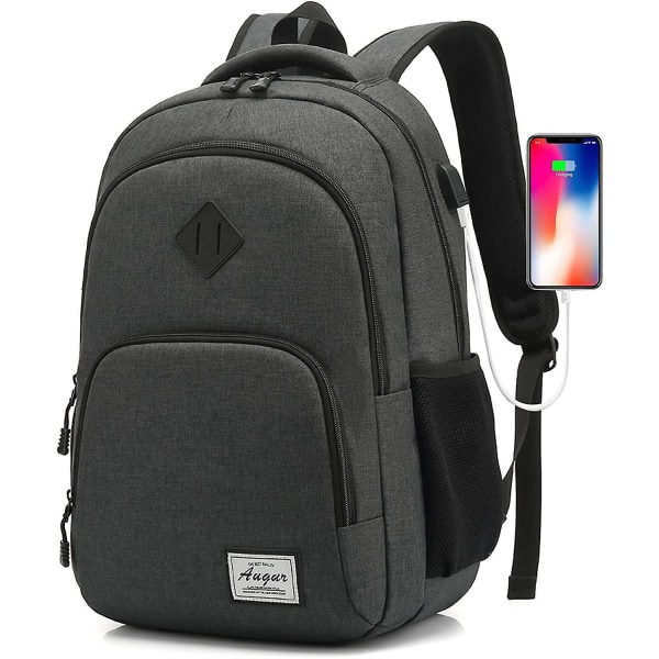 Laptop Backpack With Changer Water Resistant Travel Backpacks College Backpack School Bookbag Fit 15.6 Inch Laptop Work Business Backpack For Men Dark Grey