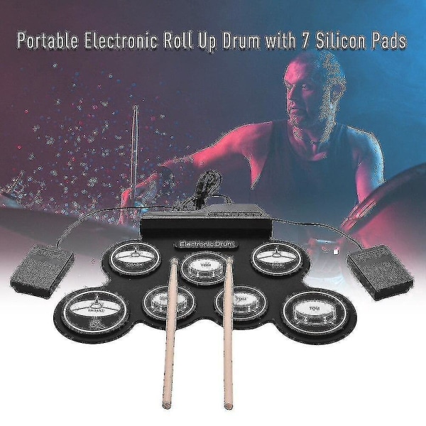 Silicon Drum Set Digital Electronic Roll Up Drum Kit Compact Size Usb 7 Drum Pads