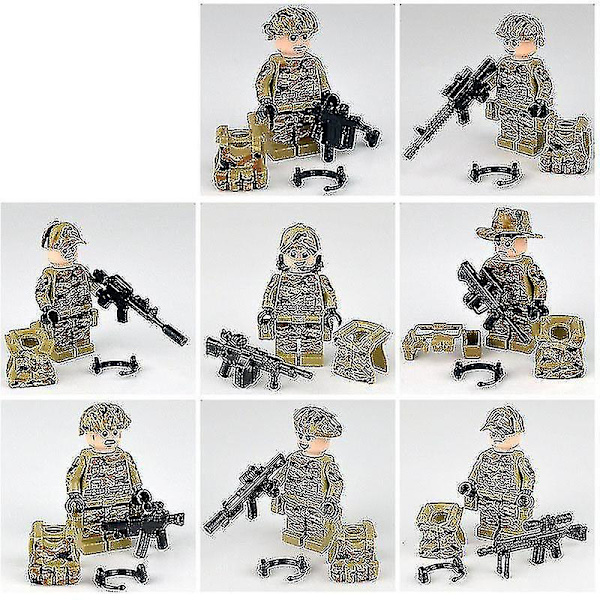Fangnuo8pieces Of Military Building Blocks, Villains, Wild People, Assembled Small Particles Standing Dolls