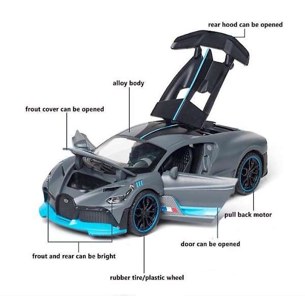 1:32 Leluauto Bugatti Divo Metallinen Lelu Seosauto Diecast & Leluajoneuvot gray