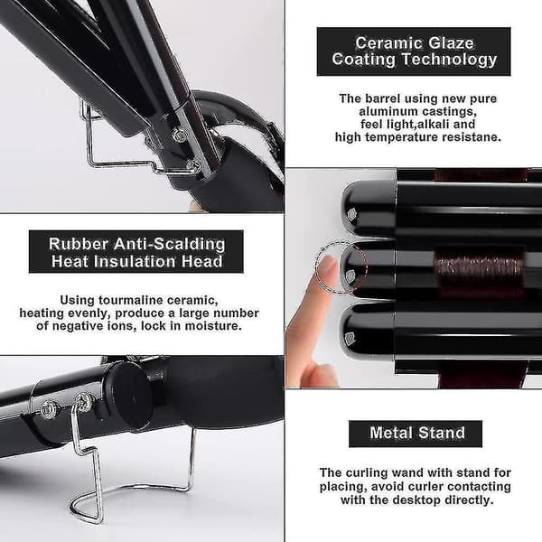 3 Barrel Curling Iron 25mm Curling Iron Curling Iron With Led Temperature Display Black