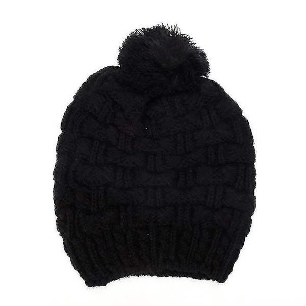 women Winter Chunky Knitted Pom Bobble Beanie Hat Scarf Set Ski Cap Warm Black