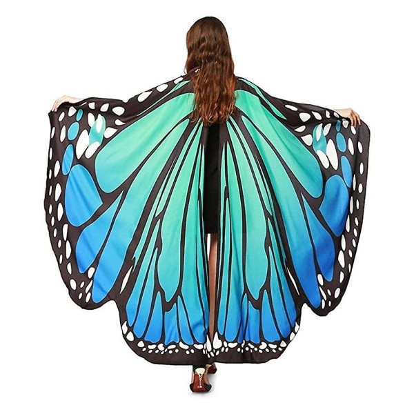 Women Halloween Party Butterfly Wings Shawl Compatible With Girls Adult Festival Costume Wear Dress Up Cape Blue-green