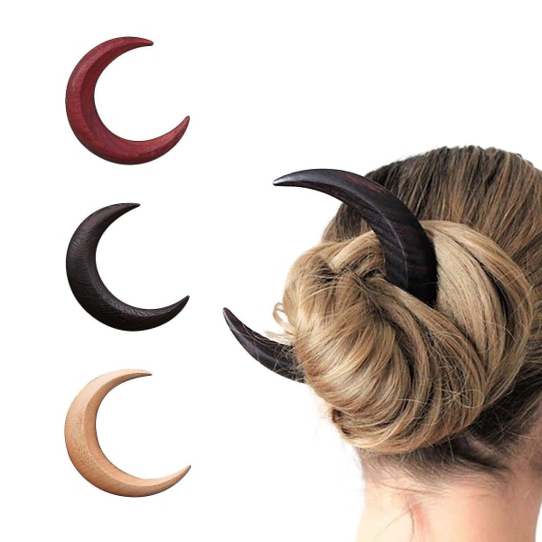 Women's Hand Carved Crescent Fork Moon Hairpin Ladies Coiled Hair Jewelry Coiled Hairpin