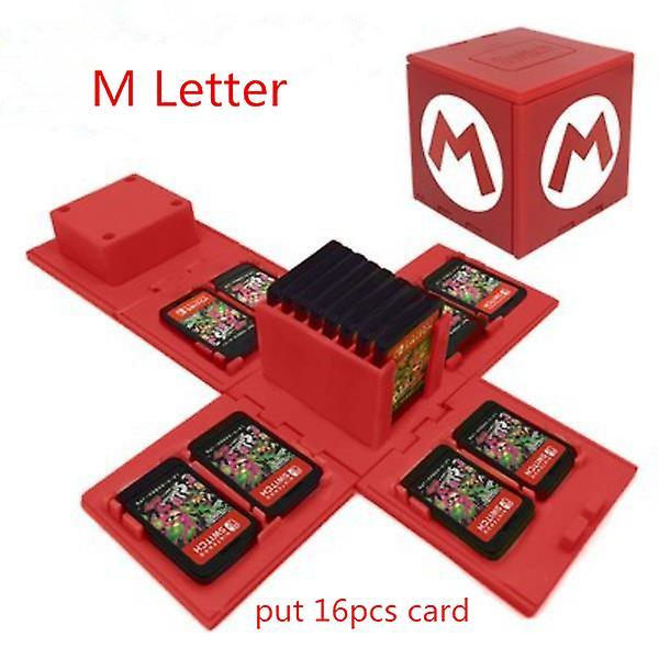 Switch Game Card Storage Box Foldable Ns Card Organizer Capacity 16 Pieces Card Red M Letter