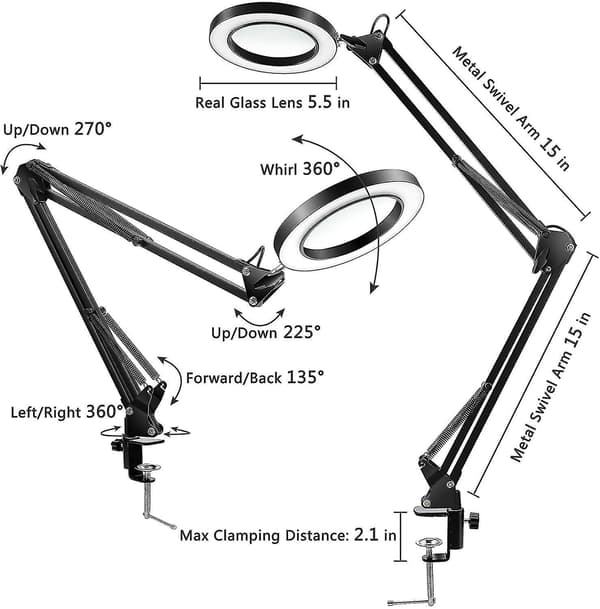 Led Magnifying Lamp With Clamp, 1,500 Lumens Stepless Dimmable, 3 Color Modes