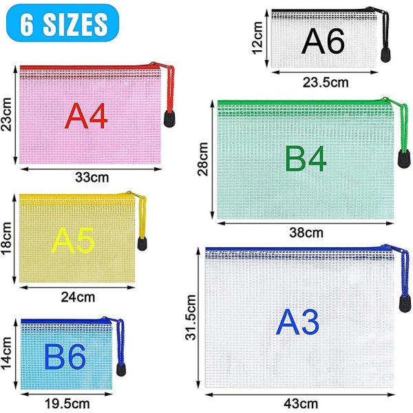 12pcs Mesh Zipper Pouch Document Bag, A3 Plastic Zip Wallet File Folders