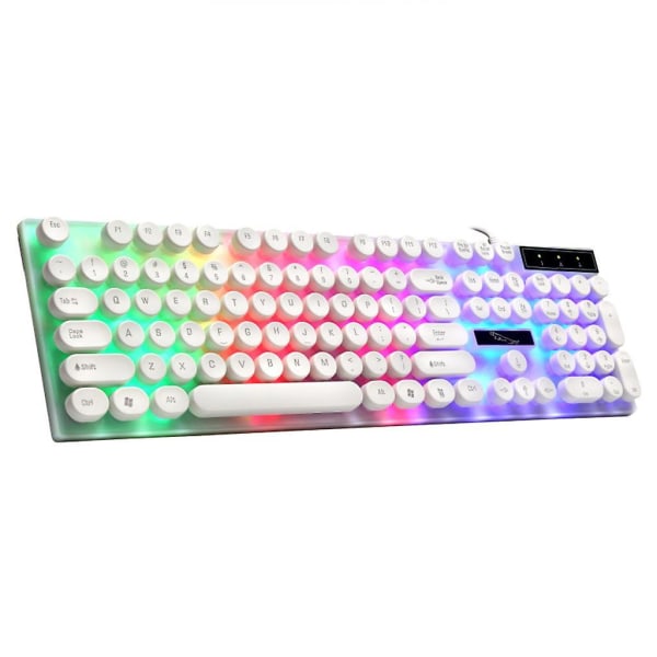 Glowing Keyboard With Round Keycaps For Pc/laptop Gaming Backlit Keyboard For Computer Gamers White