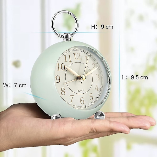 Silent Bedside Clocks Battery Operated Non Ticking Desk Clock Analogue Alarm Clock Bedroom Retro Alarm Clock-bebetter light green