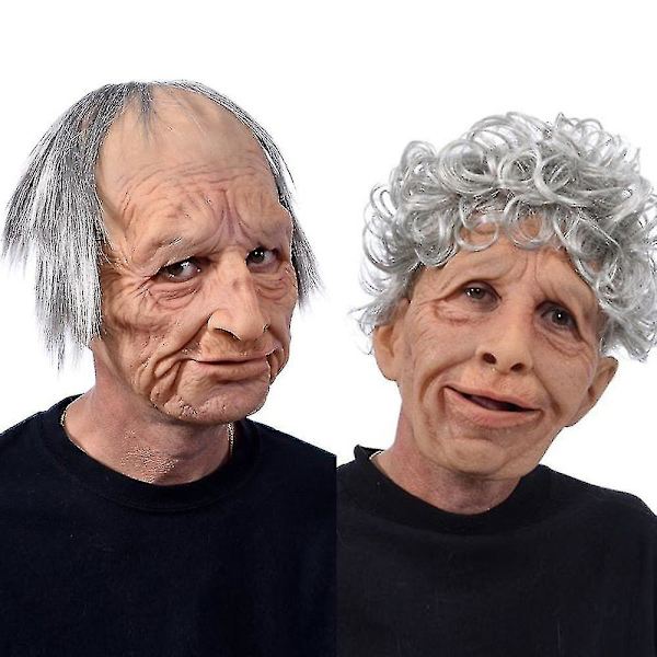 Hauska realistinen lateksinen vanhan miehen/naisen naamio hiuksilla Halloween-cosplayhin, naamiaisiin, päähän puettava kuminaamio, juhlapuvut, pahisvitsirekvisiitta Grandfather