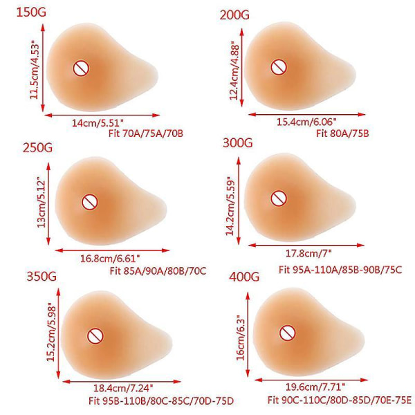 150g-400g Silicone Chest Fake False Breast Prosthesis Super Soft Silicone Gel Pad  Supports Artificial Spiral left 200g