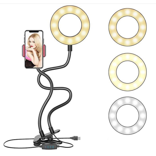 Mobile Phone Live Holder Lazy Bracket Desk Lamp LED Selfie Ring Light Flexible For Youtube White
