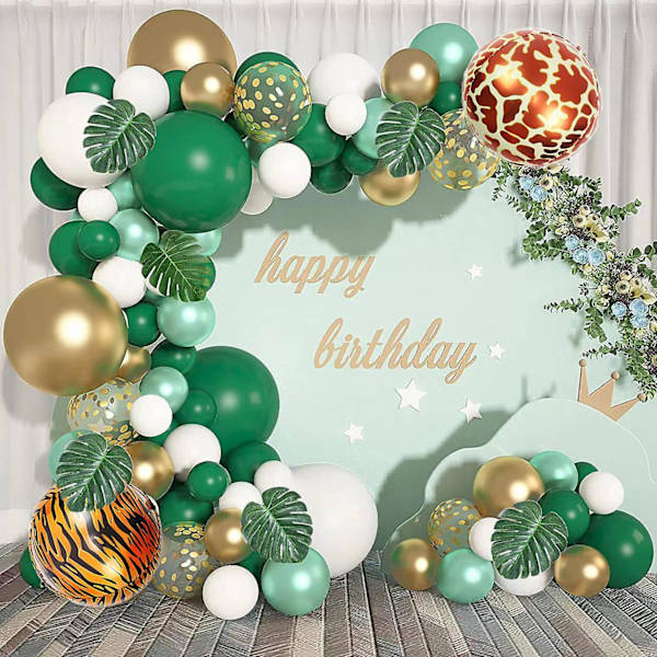 Green Jungle Theme Birthday Party Decoration Balloon Arch Dark Green Forest Animal Balloon Set