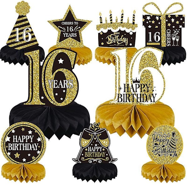 Black Gold Age Birthday Themed Desktop Honeycomb Birthday Party Decoration Supplies Ornaments 16 age