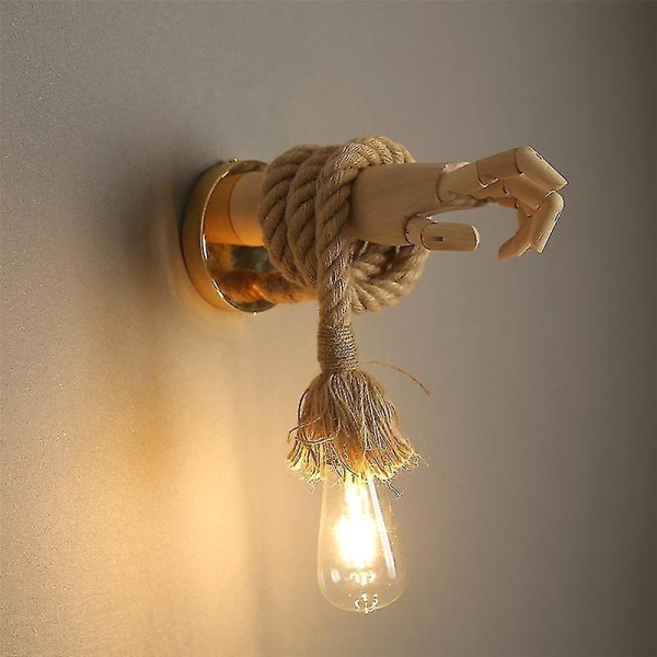 Retro Industrial Style Hemp Rope Wall Light Fixture Simple Creative Hand Shape Wall Lamps Corridor Aisle Indoor E27 Vanity Light Style b