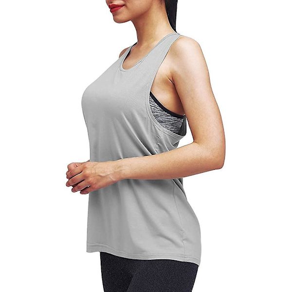 Workout Tops For Women Yoga Athletic Shirts Long Tank Tops Gym Clothes Gray Large