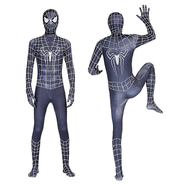 Kids Boy Spiderman Cosplay Suit Black Spider-man Costume Zentai Bodysuit Superhero Jumpsuit For Adults Kids-XXL-150cm