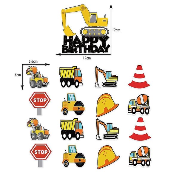 Engineering Vehicle Birthday Theme Pull Flag Cake Insert Balloon Set Excavator Banner Party Decoration Supplies Engineering Vehicle 1 Set Pull Flag 1