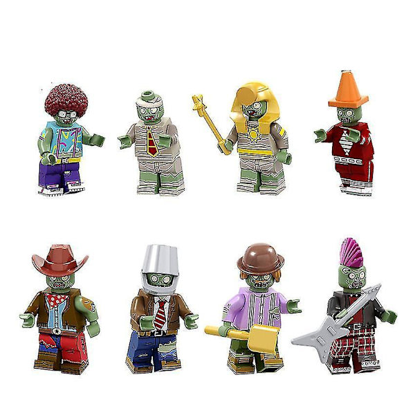 8pcs Plants Vs. Zombies Series Bucket Cowboy Barricade Zombie Assembled Building Block Minifigure Toy