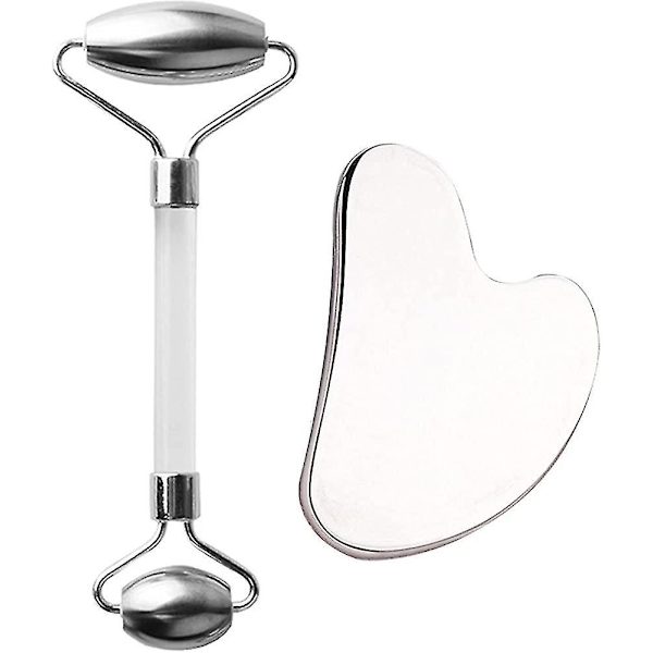 Face Roller & Gua Sha Set, Stainless Steel Facial Roller Beauty Massage Tool, For Face Gift