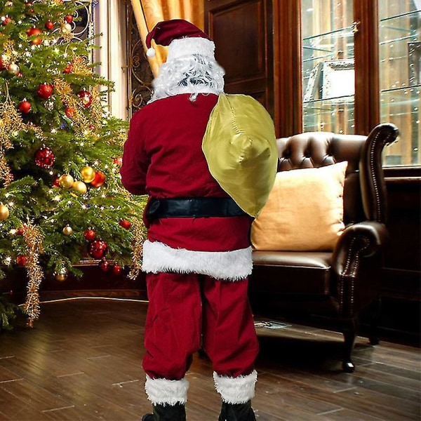 Santa Claus Suit Christmas Santa Claus Costume Men's And Women's Adult Costume Santa Claus 10-piece Set L